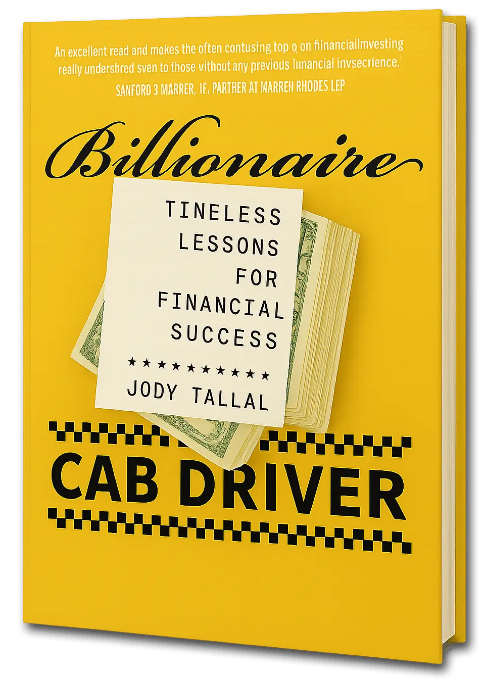 Billionaire Cab Driver book cover — yellow background with a bold title and money stack illustration